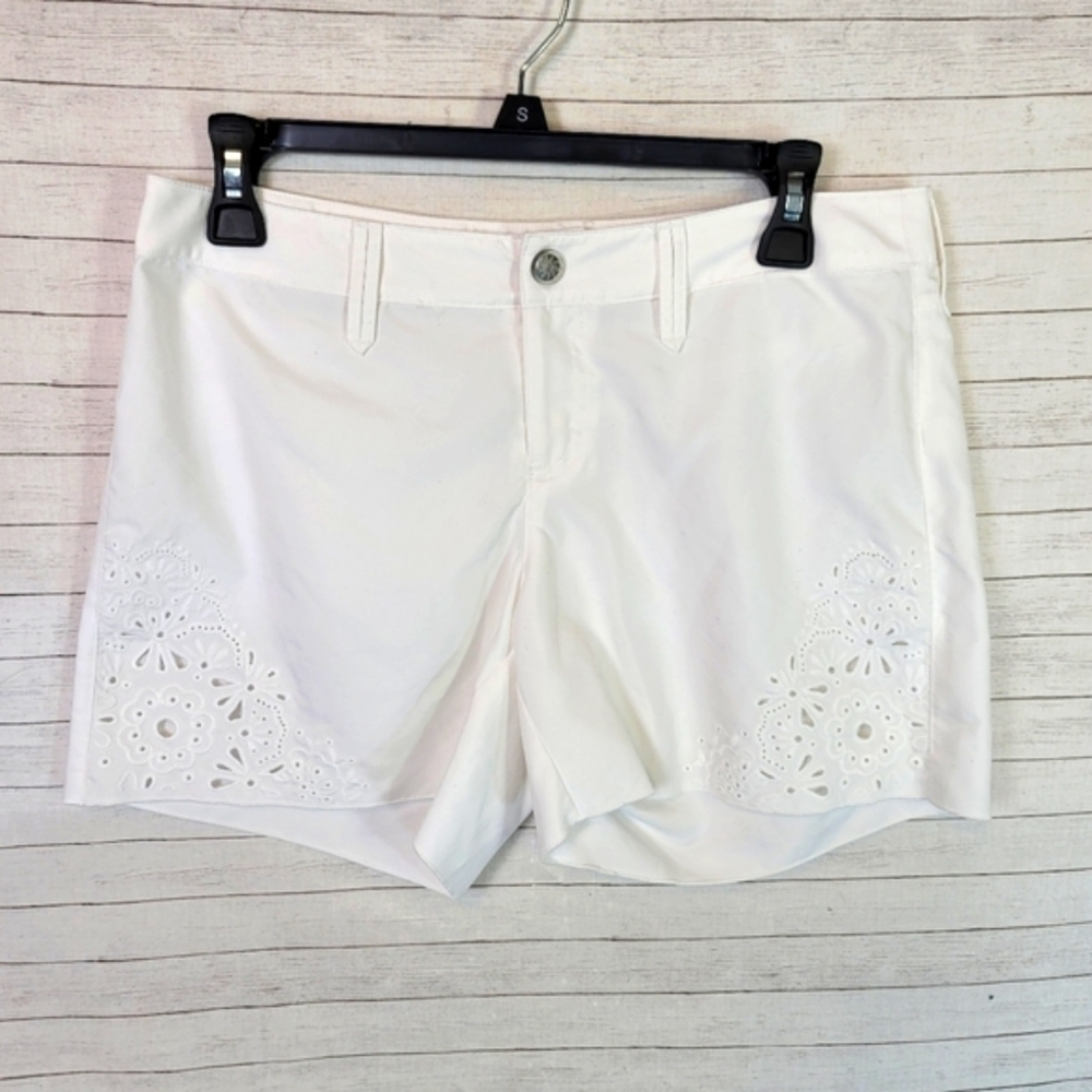 ATHLETA COASTAL EYELET FLORAL WHITE SHORTS, SZ 4